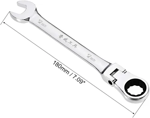 Miniatura 2 de uxcell Llave combinada de trinquete de cabeza flexible de 0.472 in métrica 72 dientes 12 puntos trinquete caja terminada herramientas de llave