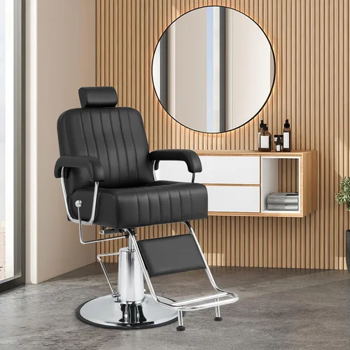Miniatura 9 de Giantex Silla de peluquería reclinable, silla de salón para estilista, respaldo reclinable, giro de 360 grados, ajuste de altura, bomba hidráulica