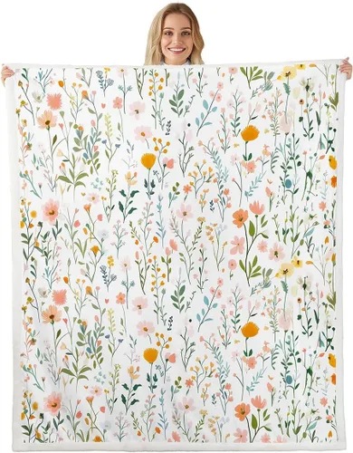 Miniatura 8 de Manfei Blue Flower Throw Blanket Watercolor Floral Print Fleece Blanket Botanical Wildflower Cozy Throws for Bed Couch Sofa,Kids Boys Girls Room