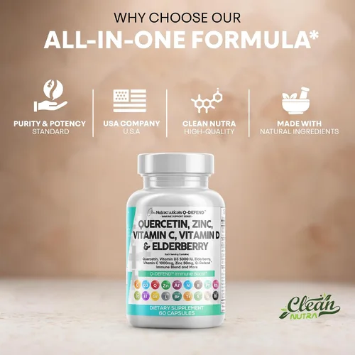 Miniatura 7 de Clean Nutraceuticals Quercetina, Zinc, Vitamina C, Vitamina D, Bromelina, Saúco - Suplemento de Apoyo Inmunológico Pulmonar para Adultos