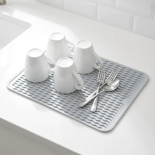 Miniatura 8 de Tapete de secado de silicona de 16 x 12 pulgadas, tapete antideslizante gris para encimera de cocina, almohadilla de platos resistente al calor