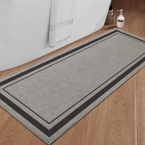 Miniatura 23 de chakme Juego de 2 alfombras de baño ultrafinas, absorbentes, antideslizantes, lavables a máquina, color beige oscuro, 17 x 24 pulgadas + tapete