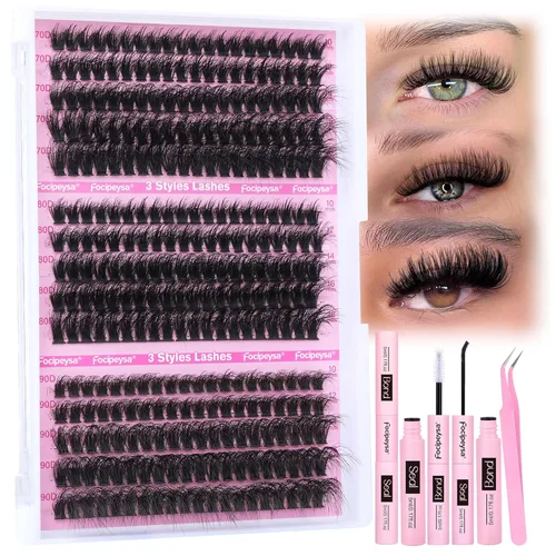 Miniatura 15 de Focipeysa Kit de Extensión de Pestañas D Curl Clusters de Pestañas 280pcs Kit de Extensión de Pestañas DIY 40D Pestañas Individuales con Adhesivo