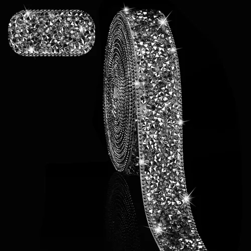 Miniatura 12 de Hicarer 3 yardas de cintas de diamantes de imitación de resina para boda, cinta autoadhesiva de diamantes de cristal, rollo de cinta de resina