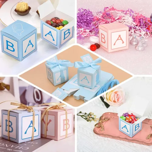 Miniatura 5 de Efavormart - Paquete de 25 cajas de regalo azules de 2 x 2 pulgadas para baby shower, con diseño recortado, cajas de regalo de cartulina prémium