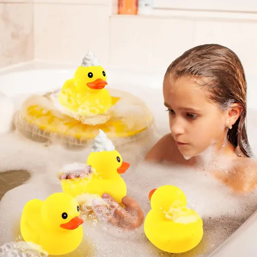 Miniatura 7 de Deekin 10 piezas de patos de goma amarillos grandes a granel grandes de pato chirriante de goma bañera flotante para decoración de fiesta