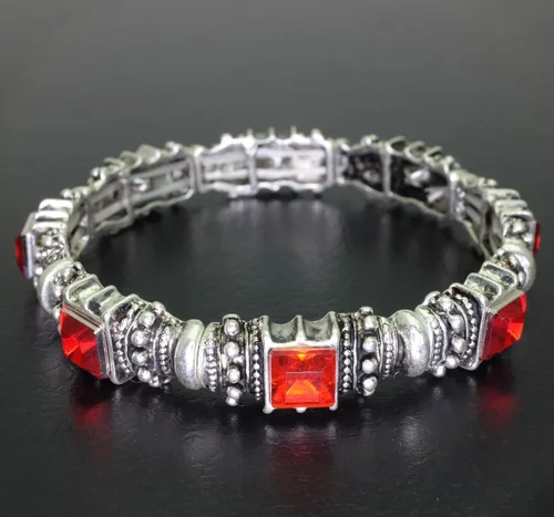 Miniatura 3 de Falari Pulsera elástica de plata antigua de cristal acrílico vintage