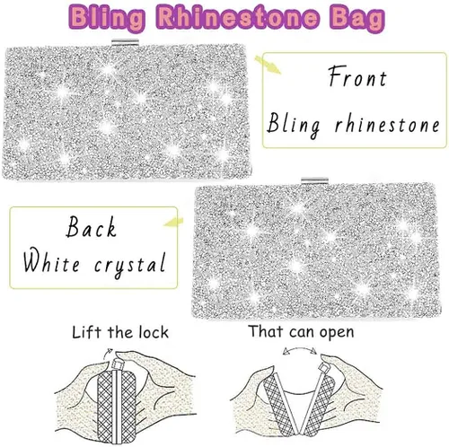 Miniatura 3 de ELABEST Glitter Evening Clutch Bag Rhinestone Two Side Handbag Crossbody Shoulder Purse Wedding Party for Women and Girls