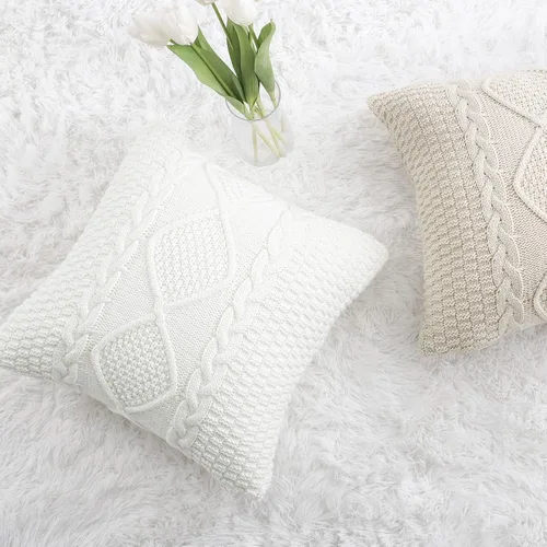 Miniatura 6 de MANDIOO Fundas de Almohada Decorativas de Algodón Tejido Beige, Fundas de Cojín Suaves y Acogedoras para Exteriores, Fundas de Almohada Modernas