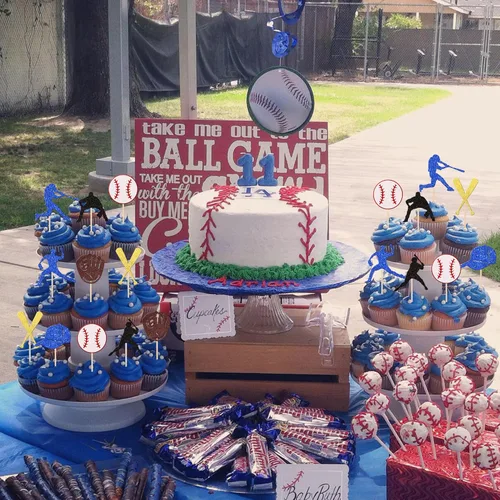 Miniatura 6 de 24 piezas de decoración de cupcakes de béisbol con purpurina para jugadores de béisbol temáticos deportivos para temática de béisbol, baby shower