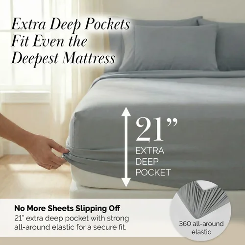 Miniatura 109 de Southshore Fine Living, Inc. Juego de 7 piezas de sábanas King divididas para cama ajustable, juego de sábanas King divididas con bolsillo de 21