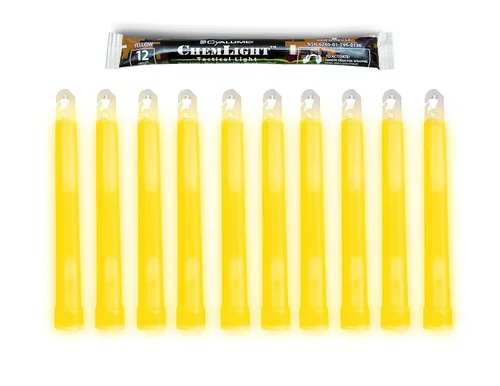 Cyalume barras luminosas de grado militar amarillas - Barras de luz química ChemLight de emergencia ultra brillantes de 6 pulgadas de grado premium