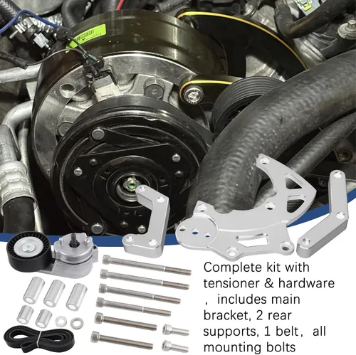 Miniatura 7 de Kit de Soporte de Compresor AC R4 de Intercambio LS con Tensor Compatible con LSX, LS2 LS3 LS6 LQ4 LQ9 L92 L99 Camiones/SUV Vortec GM R4 Compresor