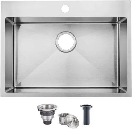 Miniatura 21 de SHACO Fregadero de cocina de 28 pulgadas, fregadero de montaje superior de acero inoxidable T304 de 16 calibre hecho a mano comercial, fregadero