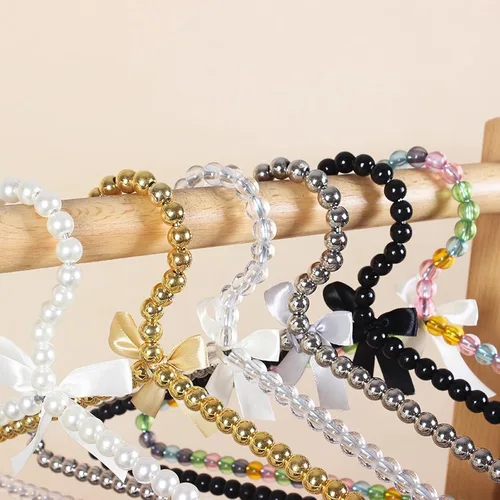 Miniatura 2 de Juego de 6 perchas de perlas para colgar ropa para bodas, damas de honor, para vestidos de boda, perchas estándar de perlas (negro, 6)