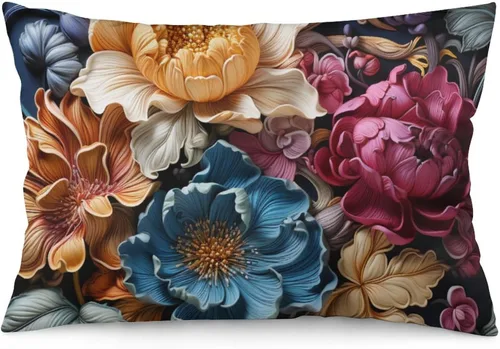 Miniatura 21 de Fundas de almohada florales azules de 12 x 20 pulgadas para primavera y verano, funda de cojín decorativa con cremallera, fundas de almohada