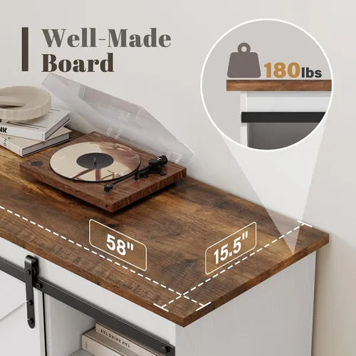 Miniatura 6 de YESHOMY Soporte de TV para televisores de hasta 65 pulgadas, con puertas correderas de granero y 4 cajones de almacenamiento, mesa consola y muebles