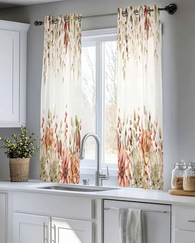 Miniatura 8 de Cortinas traslúcidas de hojas de eucalipto de 39 pulgadas de largo, juego de 2 paneles de cortinas para cocina, dormitorio, sala de estar, pasillo