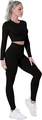 Miniatura 3 de Conjuntos de entrenamiento para mujer, 2 piezas, manga larga, sin costuras, ropa de gimnasio