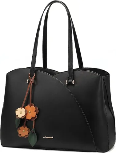 Miniatura 22 de LOVEVOOK Bolso de mano para laptop para mujeres, bolsos de trabajo, bolso para laptop para maestros, bolso de computadora de cuero, carteras Negro