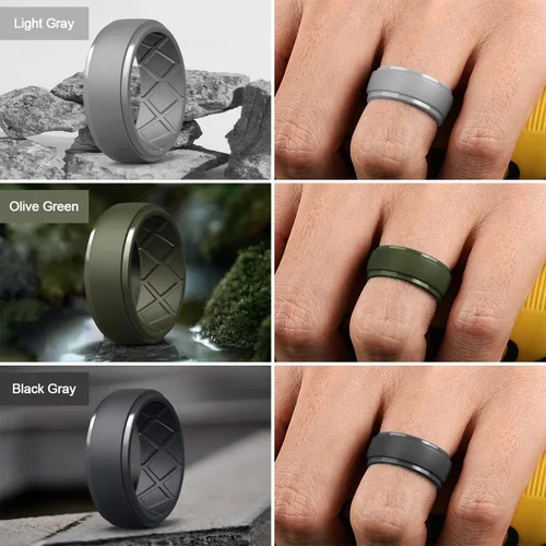 Miniatura 62 de Egnaro - Anillos de silicona para hombre, 25/64 pulgadas (10 mm) de ancho y 3/32 pulgadas (2.5 mm) de grosor, alianzas de boda de goma, paquete