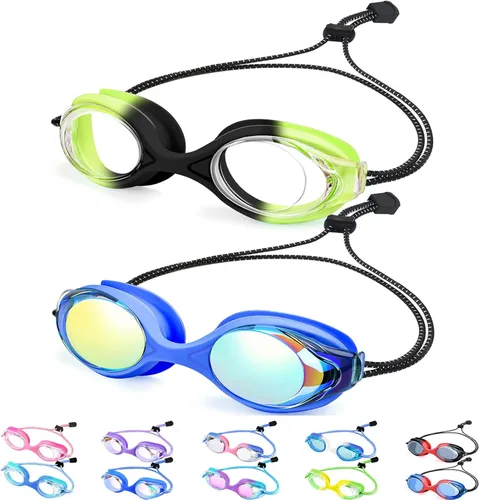Miniatura 10 de Vvinca Gafas de natación para niños con correa elástica, sin fugas, antivaho, gafas para niños pequeños con ajuste rápido, edades 3-14 02-rosa