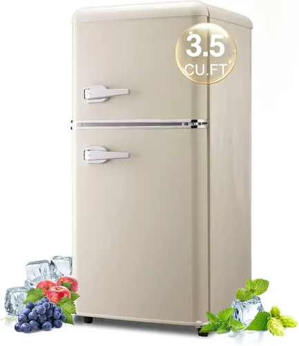 Miniatura 14 de Mini refrigerador retro con congelador de 3.5 pies cúbicos, refrigerador pequeño con termostato ajustable de 7 niveles, refrigerador compacto