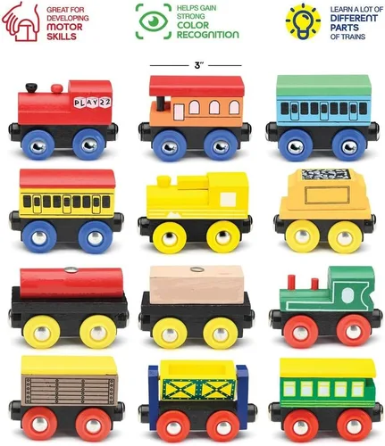 Miniatura 5 de Juego de Tren de Madera de 12 Piezas - Juego Magnético de Juguetes de Tren Incluye 3 Motores - Juegos de Tren de Juguete para Niños Pequeños y Niñas