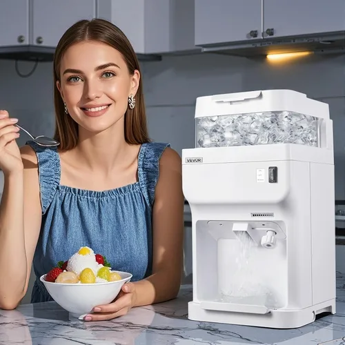 Miniatura 8 de VEVOR Trituradora de hielo comercial, 220 libras por hora, máquina eléctrica de cono de nieve con caja de cubitos de hielo de 8 L, máquina de hielo