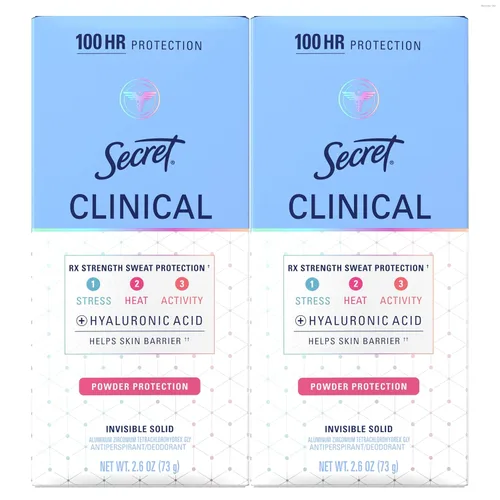 Secret Clinical Strength 100HR - Desodorante antitranspirante sólido invisible para mujeres, 3 veces protección contra el estrés con ácido