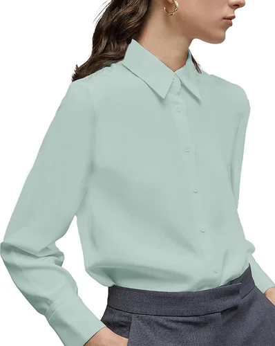 Miniatura 16 de Camisa clásica de botones para mujer, manga larga con cuello, blusa de gasa para trabajo y oficina