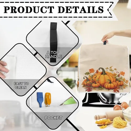 Miniatura 7 de Dreaweet Fall Pumpkin Print Kitchen Mixer Covers for Stand Mixer 4.5-5 qt, Kitchen Aid Accessories and Attachments, Washable