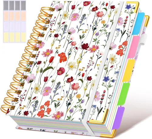 Miniatura 39 de Cuaderno universitario de espiral con tapa dura de cuero de 8 x 10 pulgadas, con pestañas separadoras extraíbles, para 5 materias, a rayas; diario