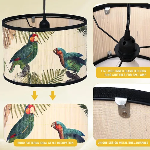 Miniatura 5 de Bioaqua - Lámpara colgante de bambú con cable enchufable (15 pies), lámpara colgante de macramé estilo bohemio con patrón, luces colgantes bohemias