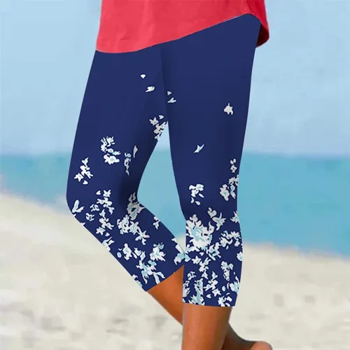 Miniatura 2 de Featur - Leggings de yoga recortados para mujer, cintura alta, pantalones capri elásticos con costuras de encaje, talla grande, pantalones