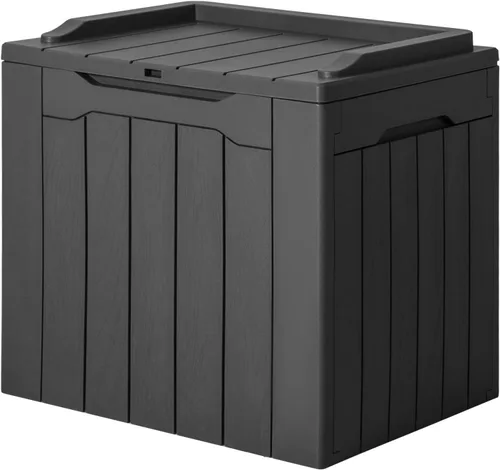 Miniatura 33 de JUMMICO Caja de resina de 31 galones, cajas de almacenamiento impermeables para interiores y exteriores para muebles de patio, cojines y Negro