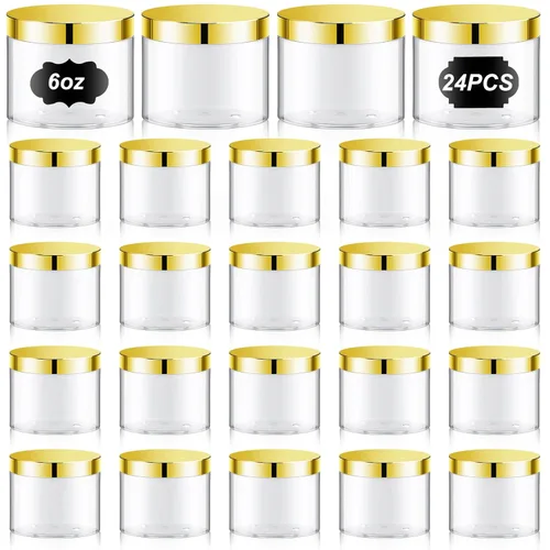 Miniatura 14 de Dandat 24 piezas 8 oz tarro de plástico con tapa y etiqueta recargable, contenedor redondo transparente vacío con muestras cosméticas PET blancas