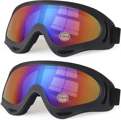 Miniatura 9 de Gafas de motocicleta para niños, 2 paquetes de gafas para cuatrimoto, motocross, esquí, gafas de carreras todoterreno para niños, gafas anti-UV, a