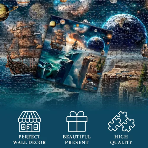 Miniatura 6 de PICKFORU Rompecabezas de paisaje de fantasía de 1000 piezas, rompecabezas de noche estrellada de galaxia del espacio exterior, naturaleza, océano