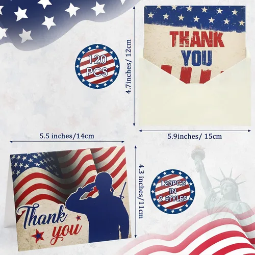 Miniatura 2 de Pasimy 120 juegos de tarjetas de agradecimiento patrióticas con sobres blancos, tarjeta de actualización del 4 de julio, tarjetas de felicitación