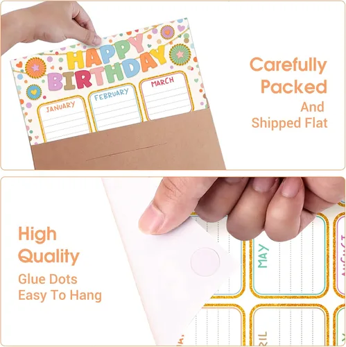 Miniatura 8 de FaCraft Classroom Birthday Chart Poster - Reusable Laminated Boho Confetti Happy Birthday Calendar Class Bulletin Board Decorations Wall Decor