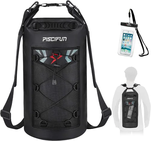 Miniatura 10 de Piscifun Bolsa seca, mochila flotante impermeable 10L/20L/30L/40L con funda impermeable para teléfono para navegación, kayak, pesca Negro