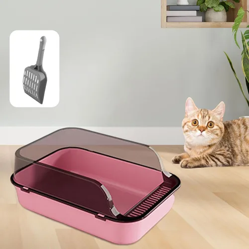 Miniatura 4 de Generic Caja de arena para gatos, bandeja de arena para mascotas, fácil de limpiar, bandeja de arena semicerrada para gatitos, inodoro para gatos