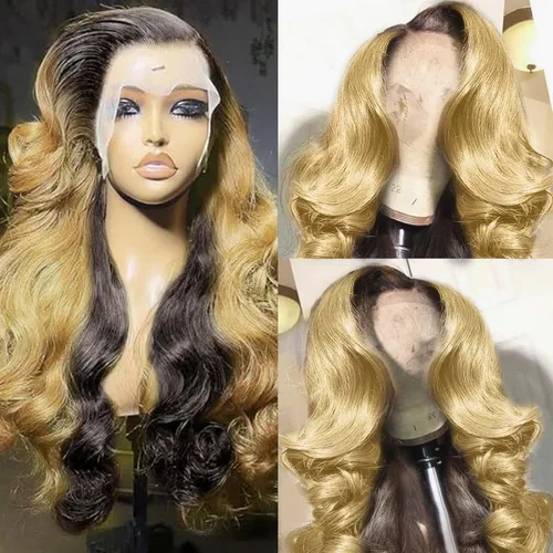 Miniatura 23 de 200% de densidad 13X6 Peluca de encaje frontal con reflejos ombre de pelo humano para mujeres, peluca de encaje frontal color naranja rojizo