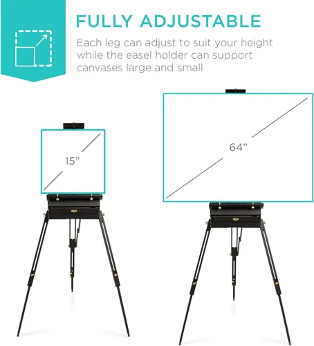 Miniatura 4 de Best Choice Products Caballete francés, kit de 32 piezas para principiantes, portátil, de madera, plegable, ajustable, caja de bocetos para artista