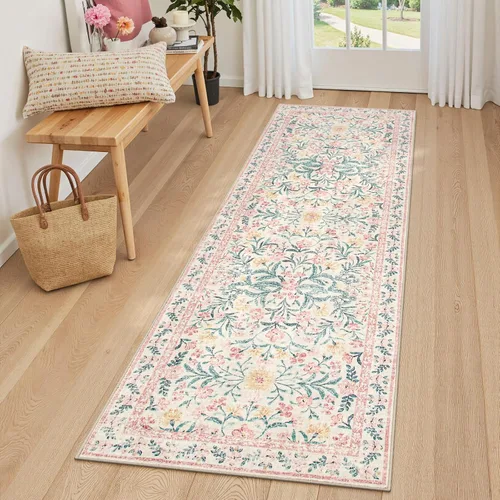 Miniatura 42 de Lahome - Alfombra redonda bóhema de color rosa claro de 4 pies, alfombras pequeñas circulares lavables para dormitorio de niños, alfombra circular