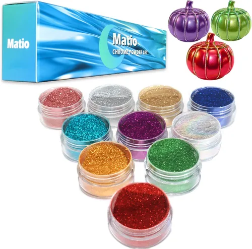 Matio Polvo cromado, 10 colores metálicos efecto espejo cromado polvo de mica para uñas, pigmento holográfico, polvo de pigmento metálico para