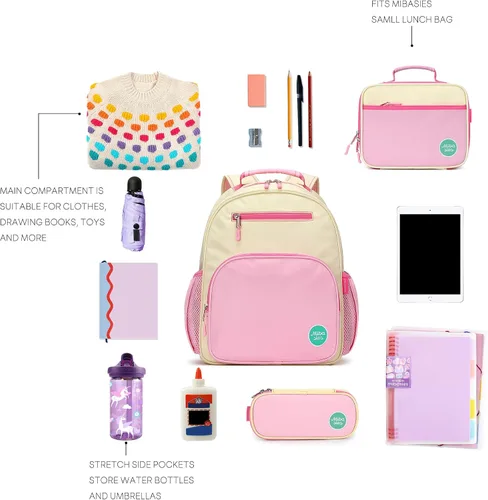 Miniatura 7 de mibasies Mochila para niñas y niños, ideal para niños y niñas, mochila para preescolar jardín de infantes y primaria, beige rosado, Niños-12L US