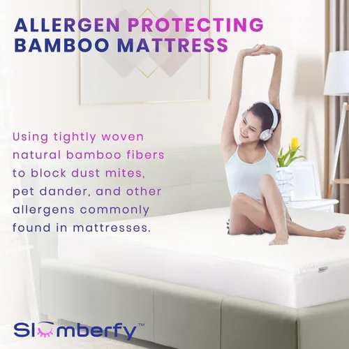 Miniatura 2 de Protector de colchón impermeable de Slumberfy Protector de colchón hipoalergénico de bambú Tela de jacquard natural + transpirable Funda