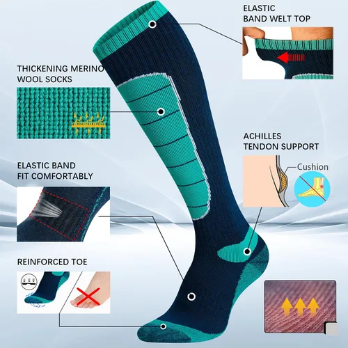 Miniatura 3 de Hylaea Calcetines de esquí de lana merina, calcetines de clima frío para snowboard, nieve, invierno, calcetines térmicos hasta la rodilla